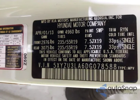 2013 Hyundai Santa Fe Sport 2.0T из США, поврежденный, VIN 5XYZU3LA6DG078588